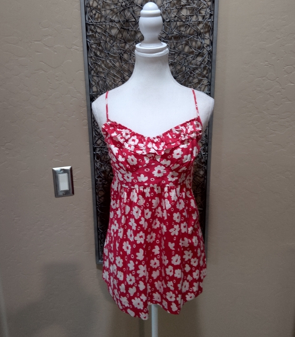 Victoria's Secret Silk Red and White Floral Babydoll Top